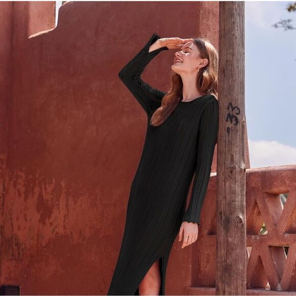 NWOT Black Wide Rib Knit Dress M - Picture 3 of 7